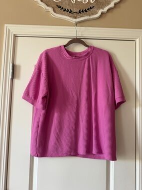 Bright Pink Ribbed Short Sleeve Top